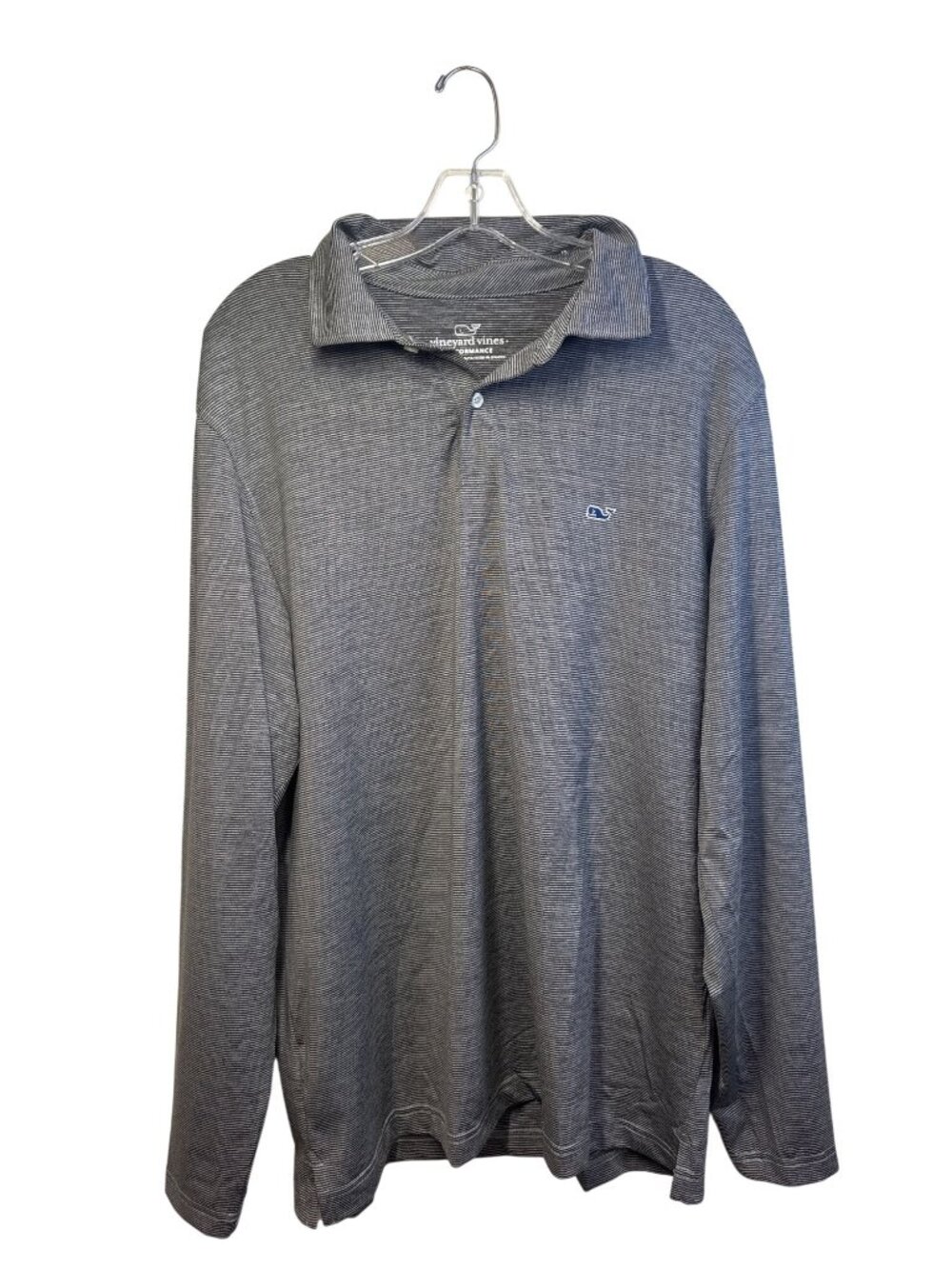 NWT Vineyard Vines Men's L Performance Polo Shirt Long Sleeve Gray Stripe